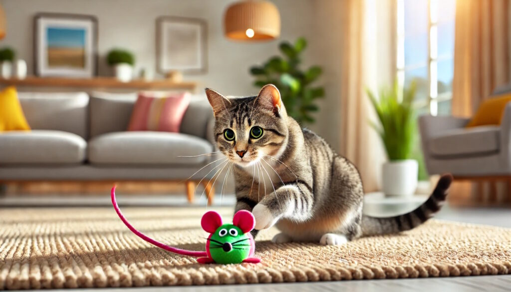 zabawa dla kota - mruczek bawi się myszką